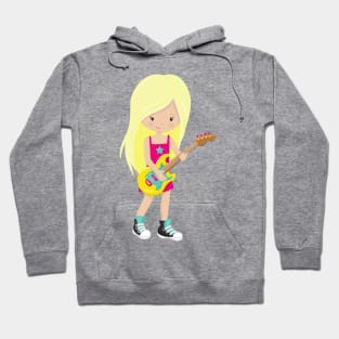 Rock Girl, Blonde Hair, Guitar Player, Band, Music Hoodie